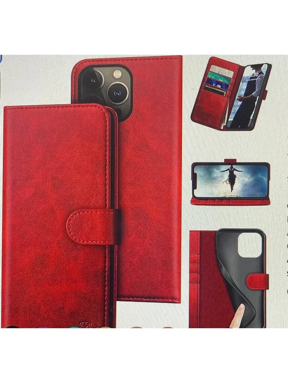 DuckSky Genuine Leather Wallet Case for iPhone 13 Pro Max Red